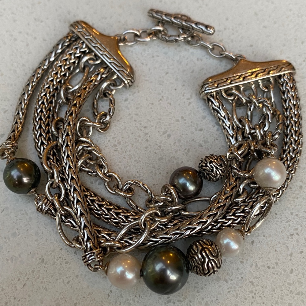 John Hardy Silver Classic Chain Pearl Multi-Row Bracelet